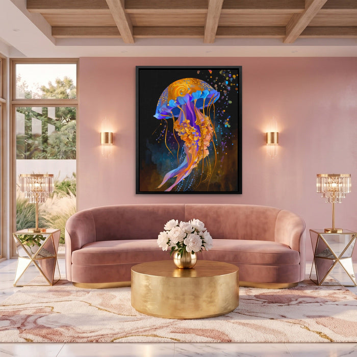 Jellyfish Cerulean Luminescence canvas wall art, room view
