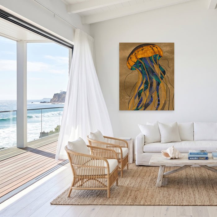 Jellyfish Golden Descent canvas wall art, room view
