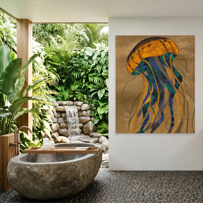 Jellyfish Golden Descent canvas wall art, room view