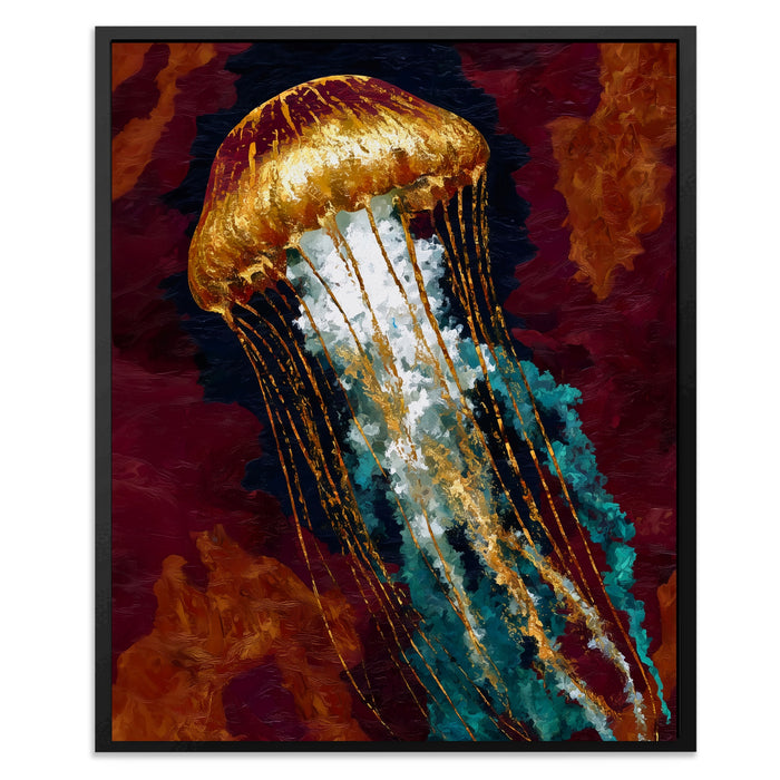 Jellyfish Golden Drift canvas wall art, room view