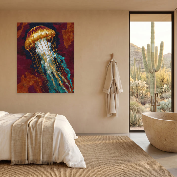 Jellyfish Golden Drift canvas wall art, room view