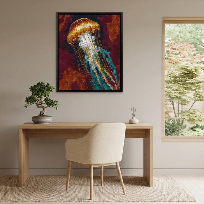 Jellyfish Golden Drift canvas wall art, room view