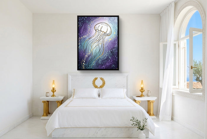 Jellyfish Golden Shimmer — jellyfish golden shimmer bedroom with window 1port framed black
