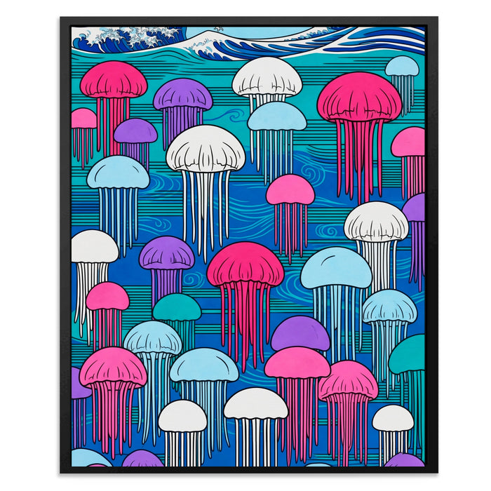 Jellyfish Hokusai Wave canvas wall art, room view