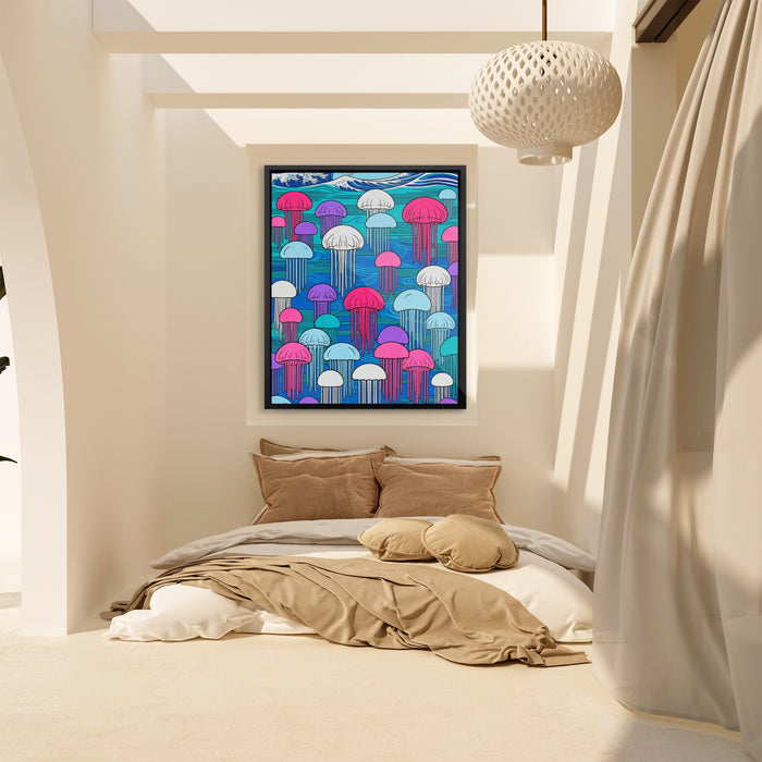 Jellyfish Hokusai Wave canvas wall art, room view