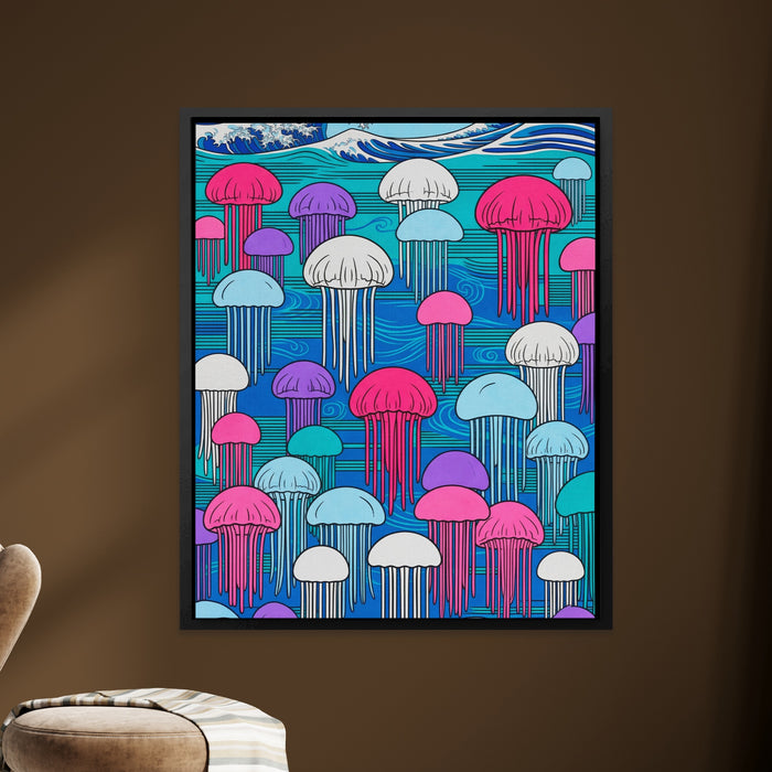 Jellyfish Hokusai Wave canvas wall art, room view