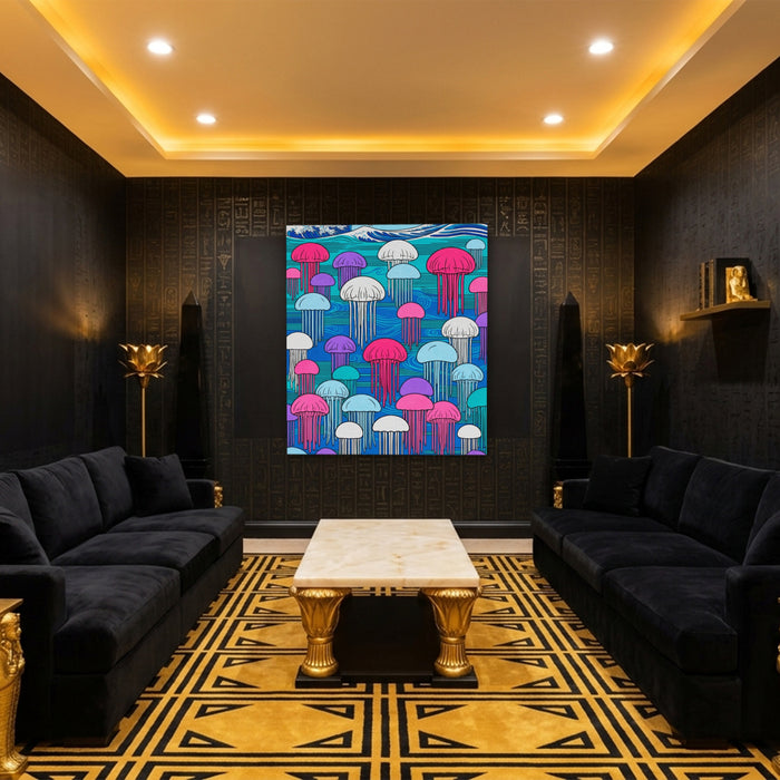 Jellyfish Hokusai Wave canvas wall art, room view