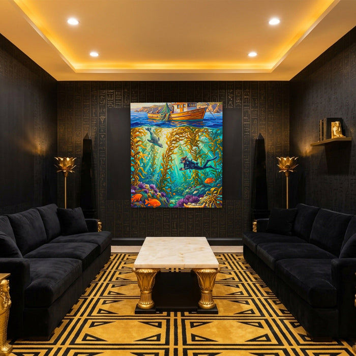 Kelp Forest Diving canvas wall art, room view