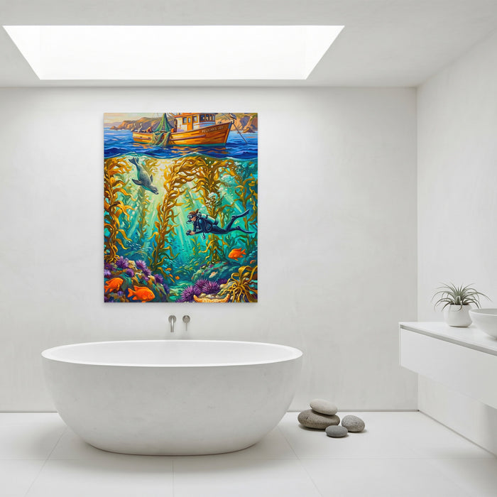 Kelp Forest Diving canvas wall art, room view