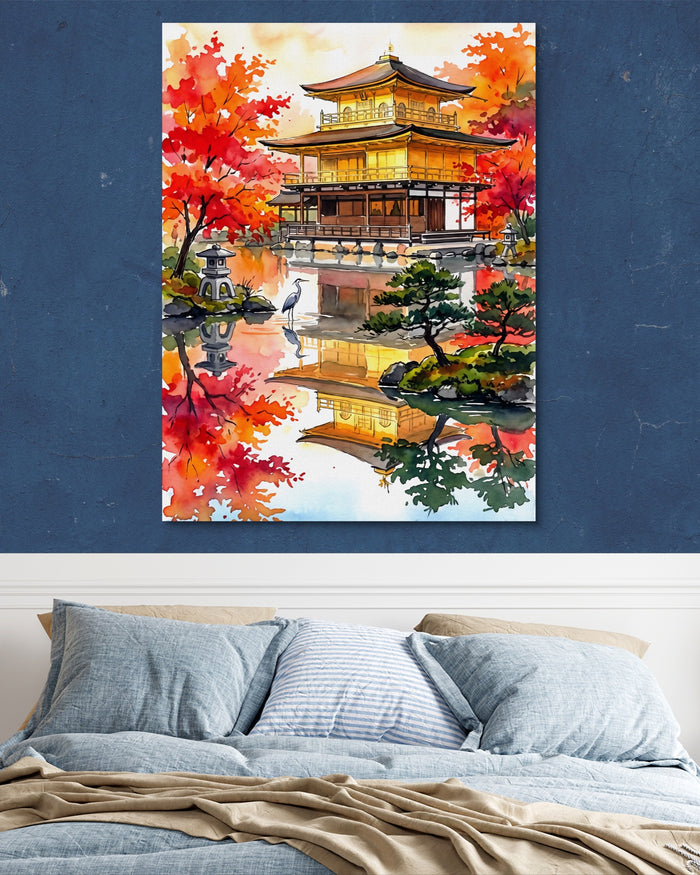 Kinkaku-ji Autumn — kinkaku ji autumn psd navy blue bedroom 1port flush print