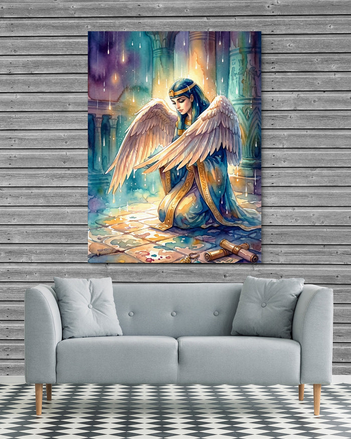 Kneeling Temple Oracle — kneeling temple oracle psd grey wood checkers couch 1port flush print