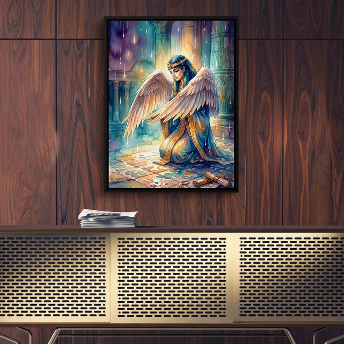 Kneeling Temple Oracle — kneeling temple oracle sq gold wood wall 1port framed black