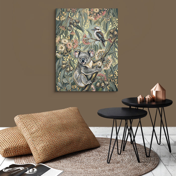Koala Eucalyptus Bloom — koala eucalyptus bloom sq brown wallroom 1port flush print