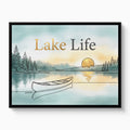 Lake Sunset Canoe — lake sunset canoe white studio framed black