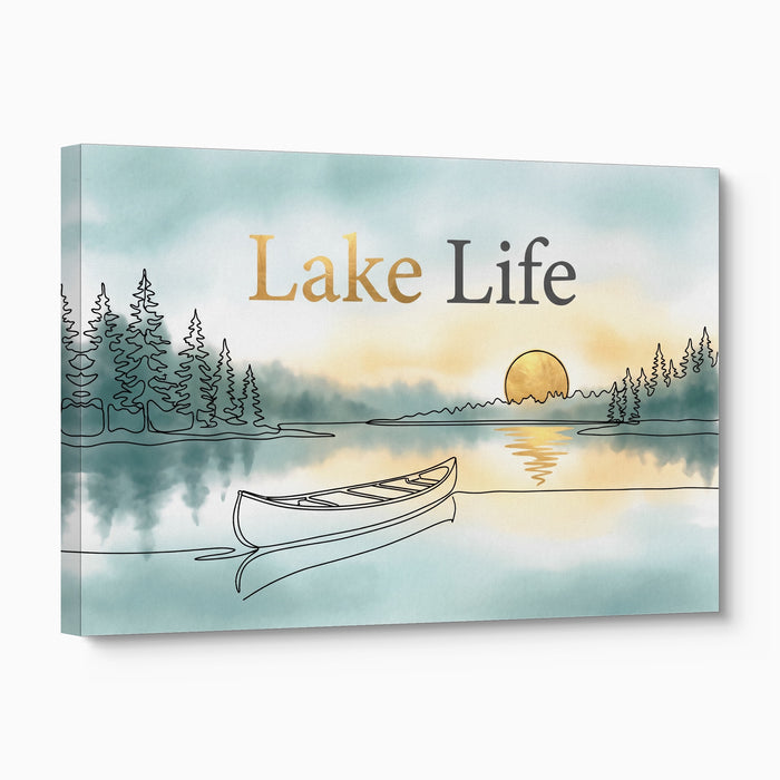 Lake Sunset Canoe — lake sunset canoe angled flush print