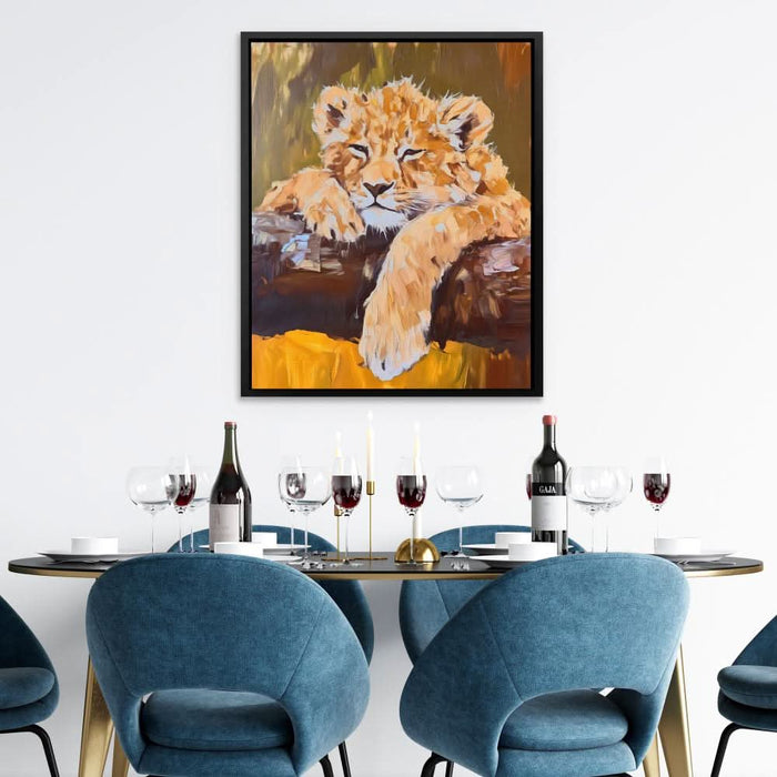 Lazy Lion Cub - Contemporary Brown Canvas Wall Art