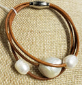 Leather Bracelet with Big Pearls