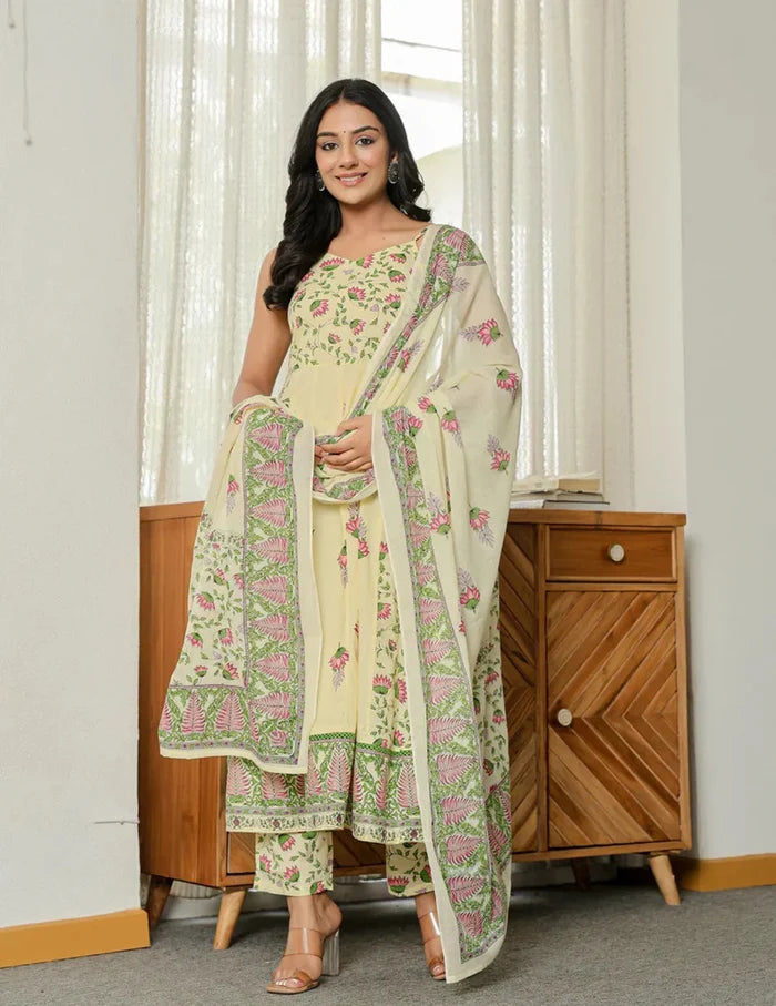 Lemon Anarkali Set