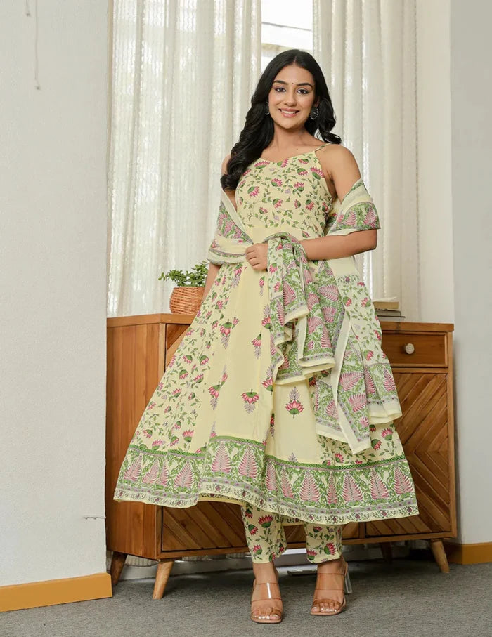 Lemon Anarkali Set