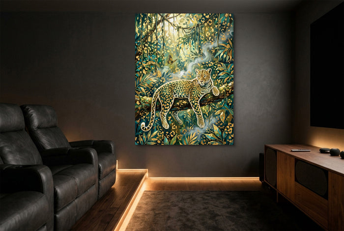 Leopard Golden Jungle — leopard golden jungle home theater room interior 1port flush print