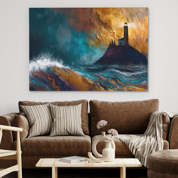 Lighthouse Stormy Vigil canvas wall art, room view
