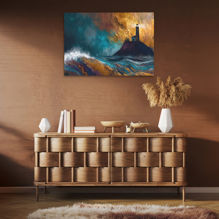 Lighthouse Stormy Vigil canvas wall art, room view