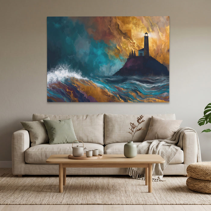 Lighthouse Stormy Vigil canvas wall art, room view