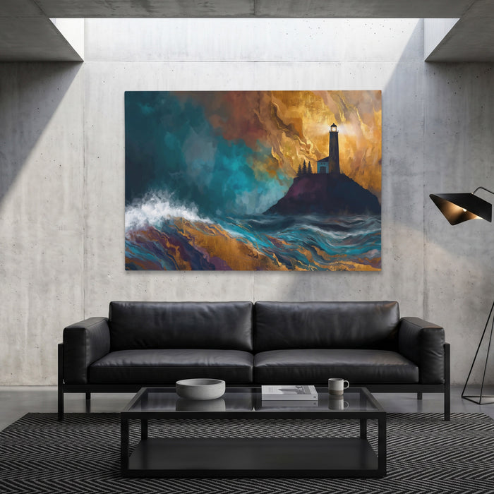 Lighthouse Stormy Vigil canvas wall art, room view