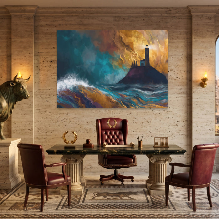 Lighthouse Stormy Vigil canvas wall art, room view