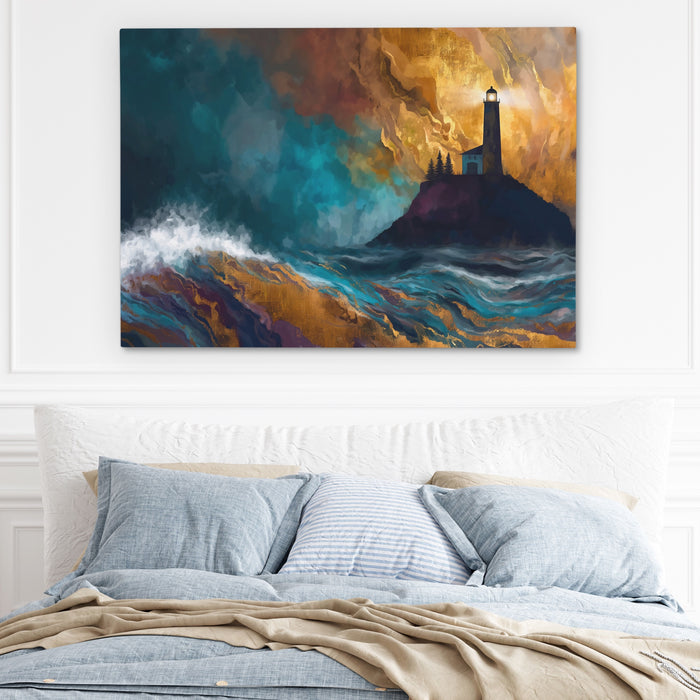 Lighthouse Stormy Vigil canvas wall art, room view