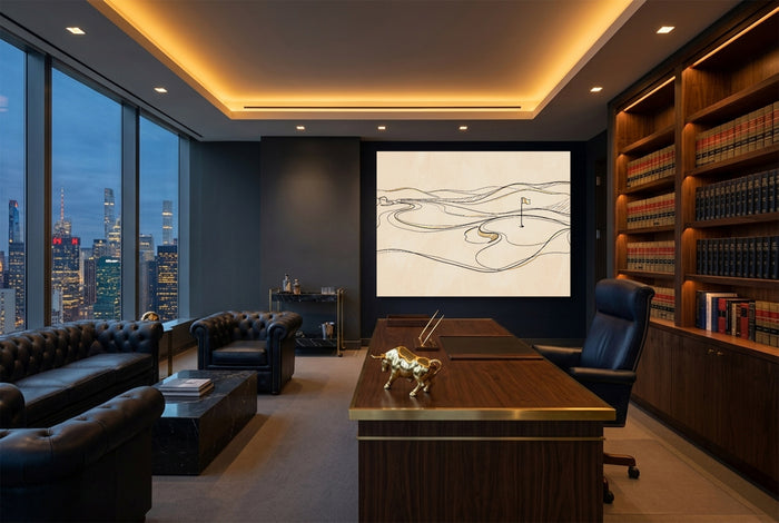 Line Golf Hole Landscape — line golf hole landscape office with city view 4 1land flush print