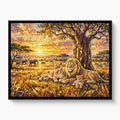 Lion Family Sunset — lion family sunset white studio framed black