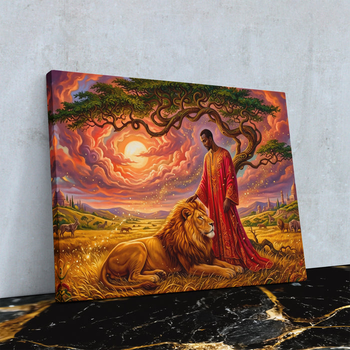 Lion Savanna Blessing — Lion Savanna Blessing Against Wall4x5 Reflect 10