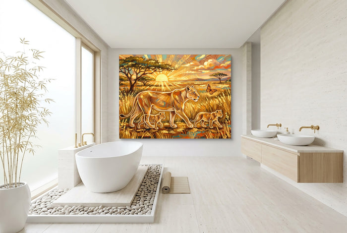 Lions Golden Sunrise — lions golden sunrise bathroom interior with tub 1land flush print