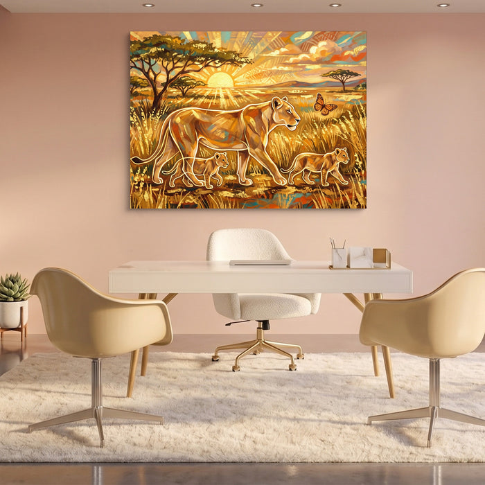 Lions Golden Sunrise — lions golden sunrise sq pink office 1land flush print
