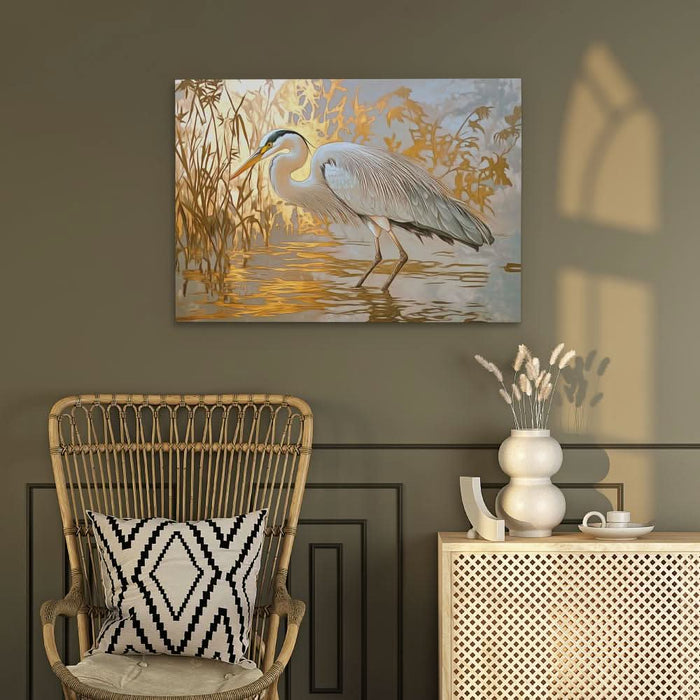 Luxurious Heron - Modern Beige Canvas Wall Art
