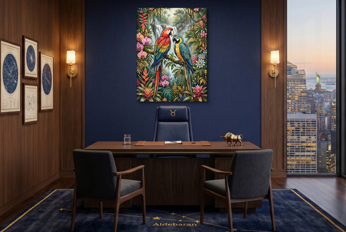 Macaws Jungle Waterfall — macaws jungle waterfall office with city view 1port flush print