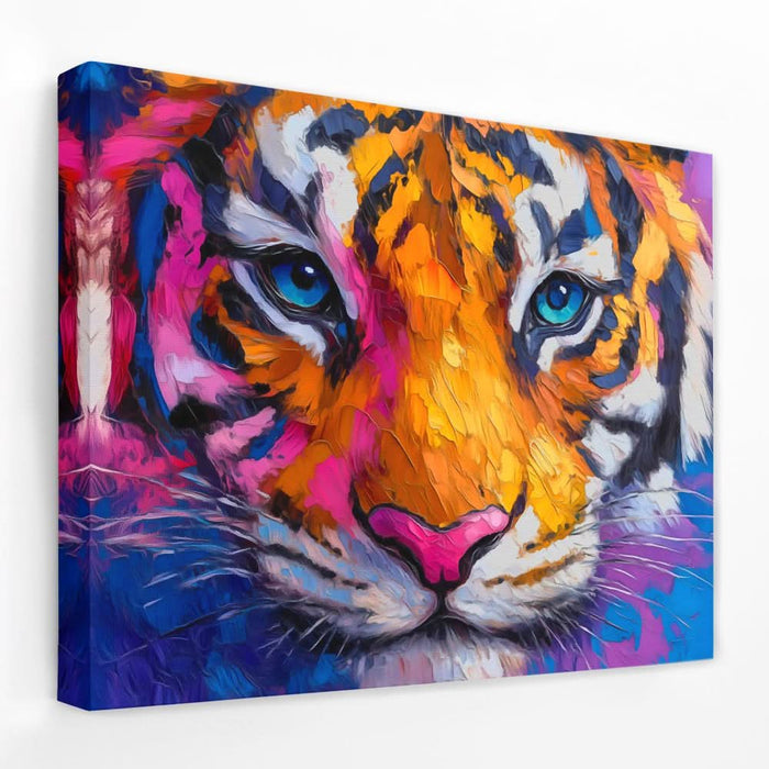 Magenta Tiger - Royal Blue Canvas Wall Art