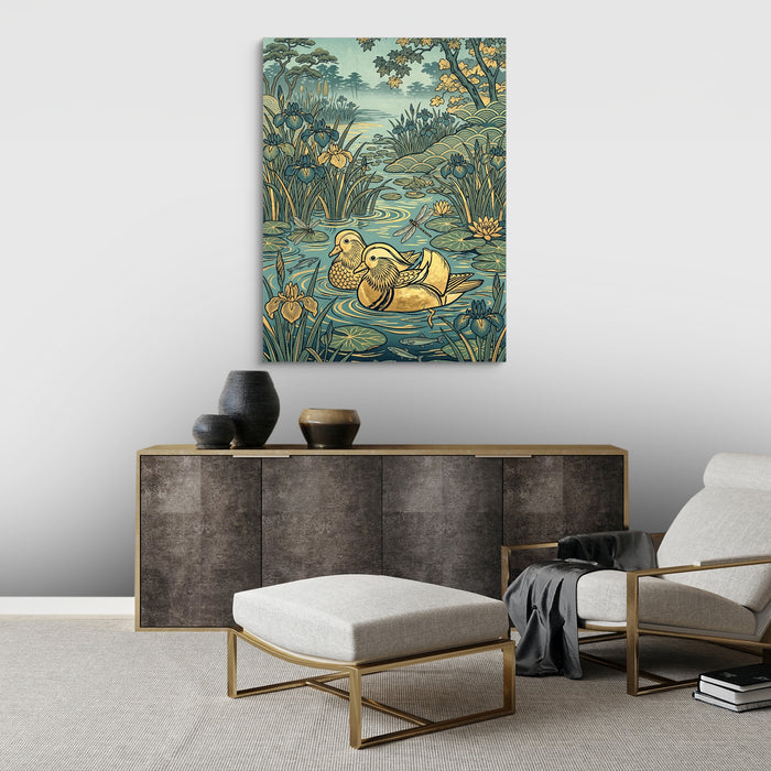 Mandarin Ducks Golden Pond — mandarin ducks golden pond sq best living room land close 1port flush print