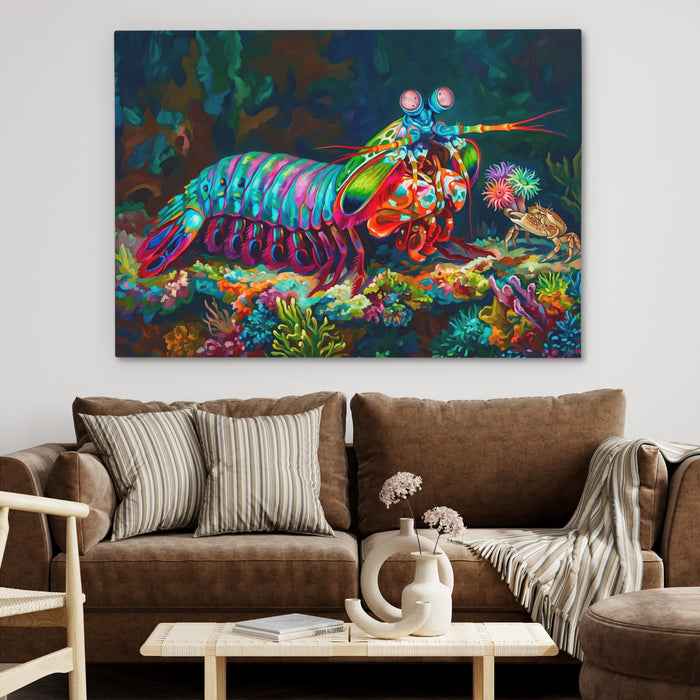 Mantis Shrimp Coral Kingdom canvas wall art, room view