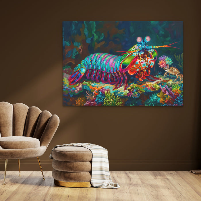 Mantis Shrimp Coral Kingdom canvas wall art, room view
