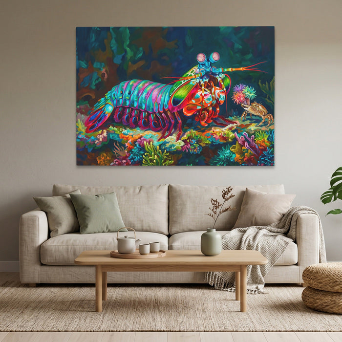 Mantis Shrimp Coral Kingdom canvas wall art, room view