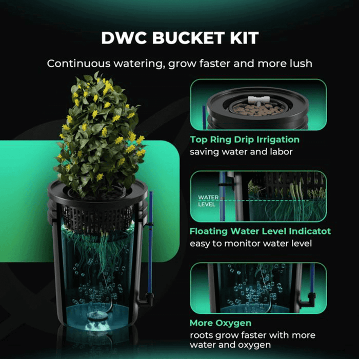 Mars Hydro 5 - Gallon Deep Water Culture Hydroponic System Kit with 2 Buckets - Ed's Plant Shop