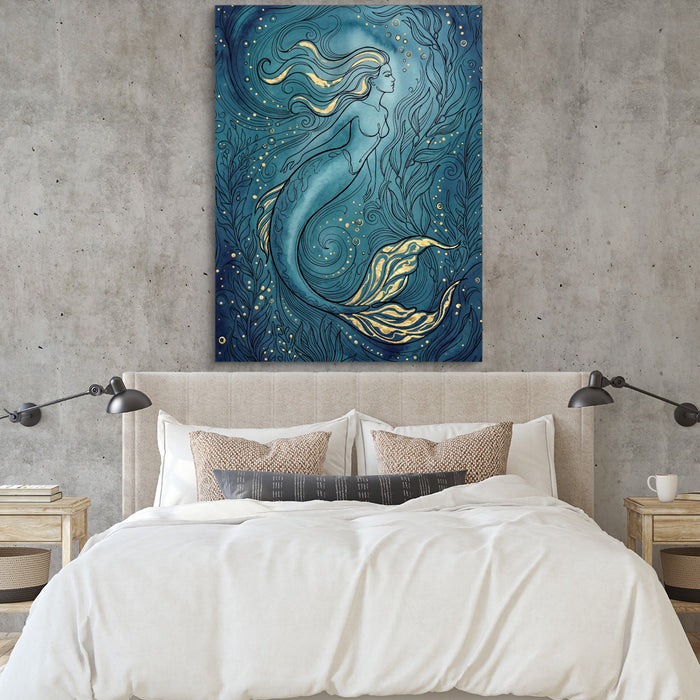 Mermaid Golden Flow — mermaid golden flow sq bedroom cement wall 1port flush print