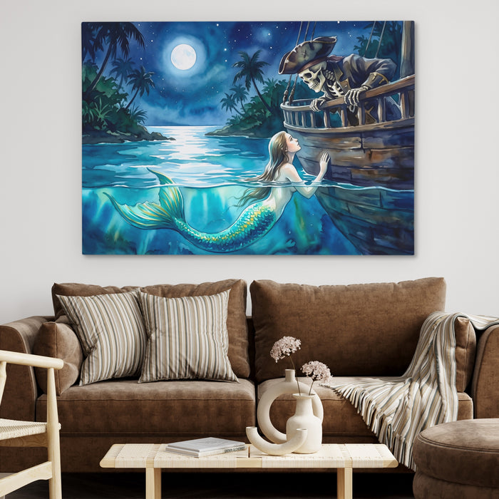 Mermaid Moonlit Vigil canvas wall art, room view