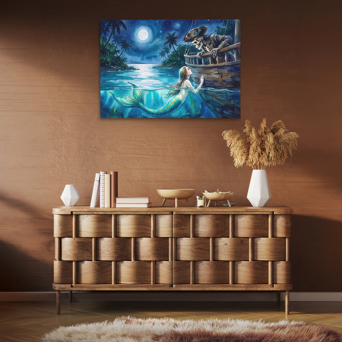 Mermaid Moonlit Vigil canvas wall art, room view