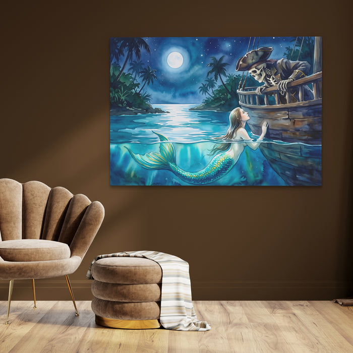 Mermaid Moonlit Vigil canvas wall art, room view