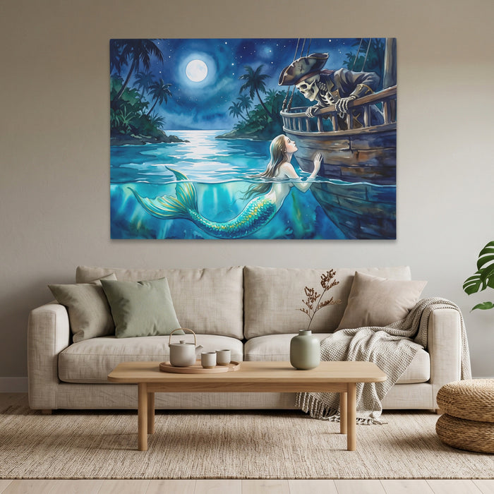 Mermaid Moonlit Vigil canvas wall art, room view