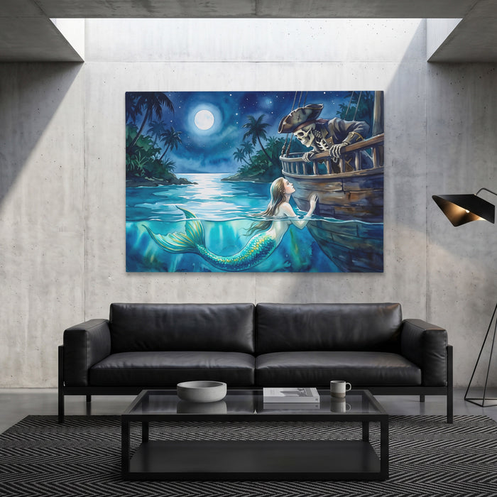 Mermaid Moonlit Vigil canvas wall art, room view