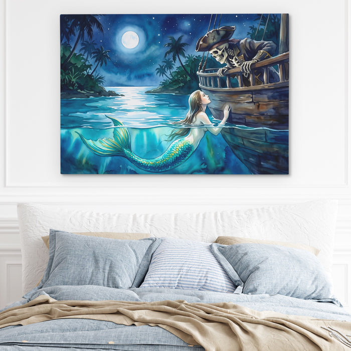 Mermaid Moonlit Vigil canvas wall art, room view